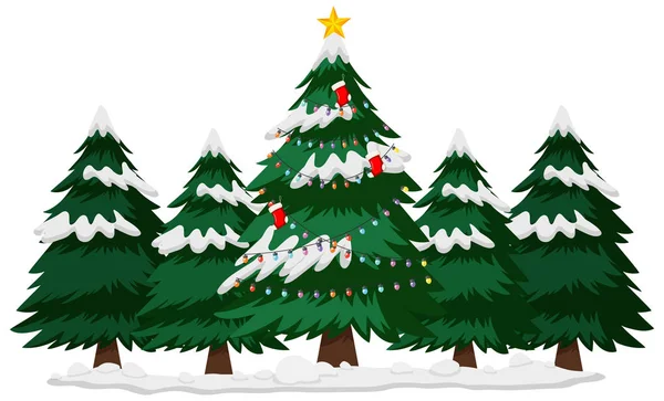 Jultema med julgran på vintern — Stock vektor