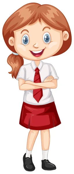 Una chica feliz en uniforme rojo — Vector de stock