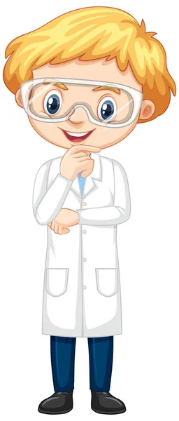 Boy in science gown on white background - Stok Vektor