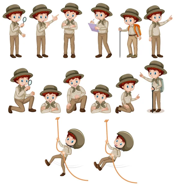 Boy in safari outfit doing different poses