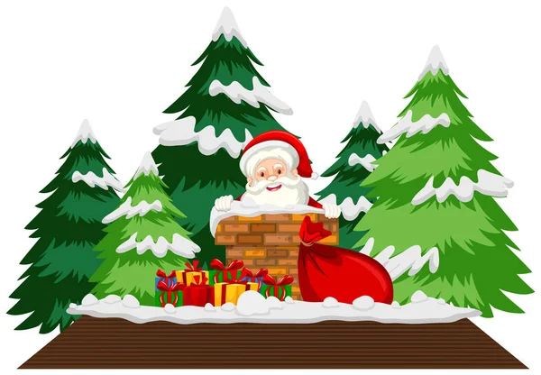 Christmas theme with Santa on the roof — 스톡 벡터