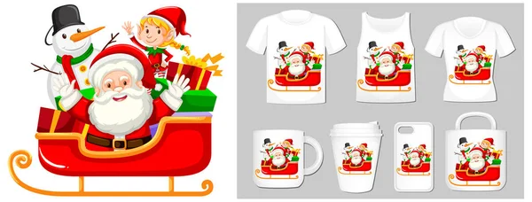 Christmas theme with Santa on many products — Stock Vector