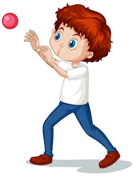 Niño jugando pelota sobre fondo blanco — Vector de stock