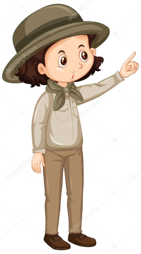 Girl in brown uniform on white background