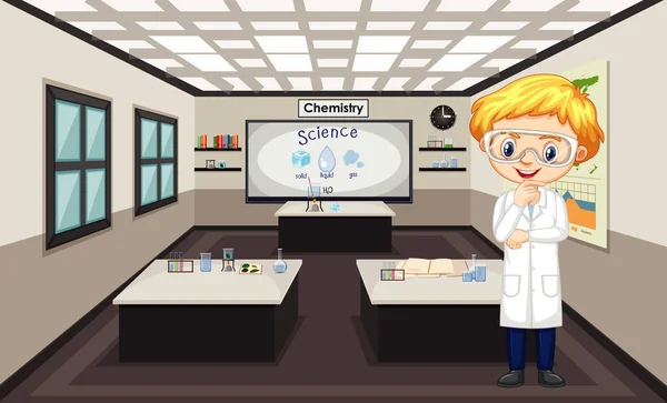Сцена с учёным, работающим в лаборатории — стоковый вектор