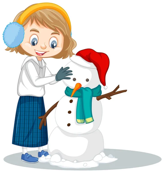 Girl making snowman on isolated background — Stock Vector