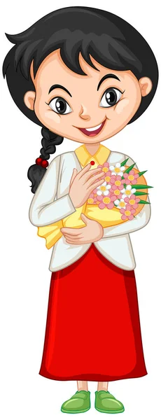 Chica con flores sobre fondo aislado — Vector de stock