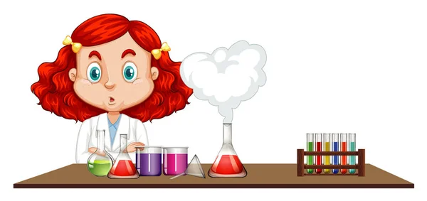 Επιστήμονας που κάνει χημικό πείραμα στο τραπέζι — Διανυσματικό Αρχείο