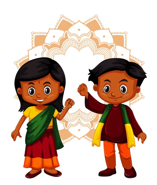 独立背景的印度男孩和女孩 — 图库矢量图片