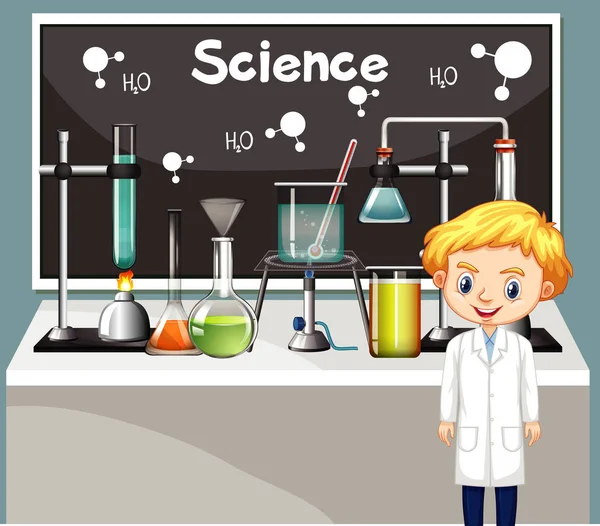 Escena en el aula con estudiantes de ciencias y equipo — Archivo Imágenes Vectoriales