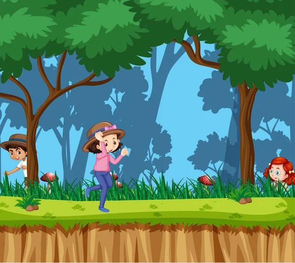 Scène avec des enfants jouant dans le parc — Image vectorielle