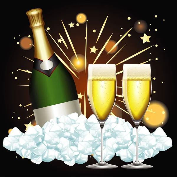 Hintergrund mit zwei Gläsern Champagner und Feuerwerk — Stockvektor