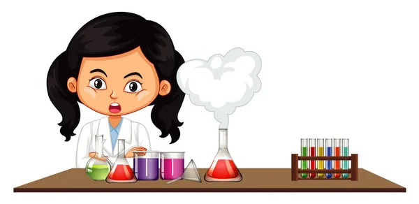 Φοιτητής επιστημών που εργάζεται με χημικές ουσίες — Διανυσματικό Αρχείο