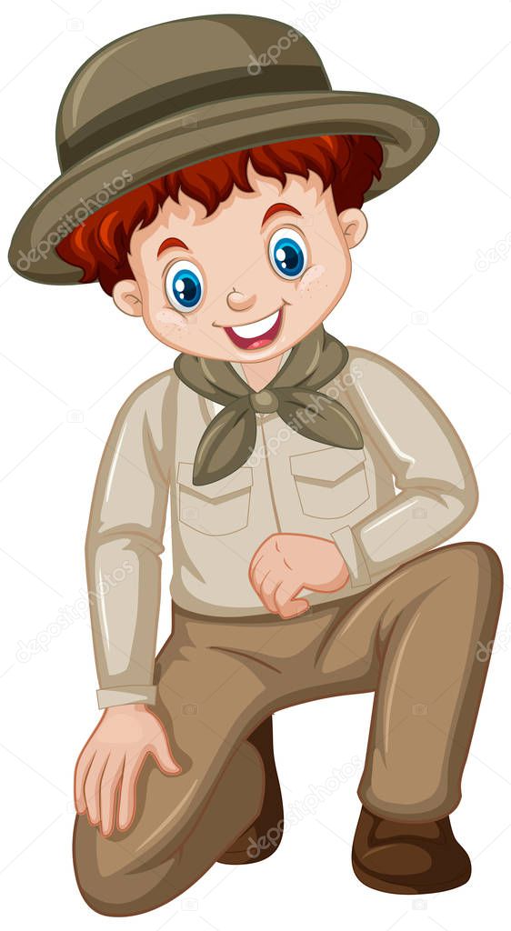 Boy in park ranger uniform on white background