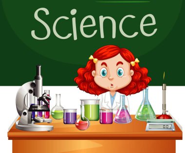 Laboratuvarda çalışan bilim elbiseli kız.