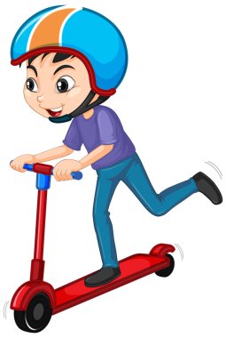 İzole edilmiş arka planda scooter oynayan çocuk