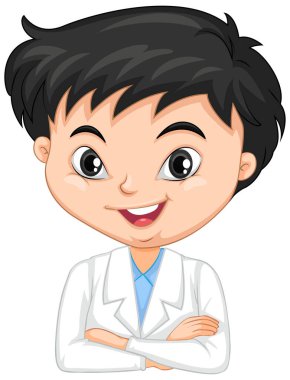 Tecrit edilmiş arka planda bilim elbisesi giymiş bir çocuk.