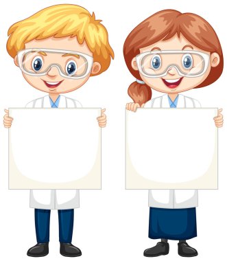 Oğlan ve kız boş kağıt tutuyorlar