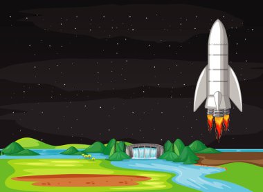 Gökyüzünde uçan uzay gemisi sahnesi