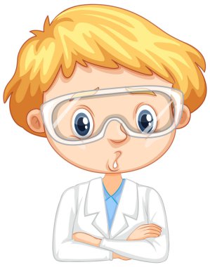 Beyaz arka planda bilim elbisesi giyen çocuk.