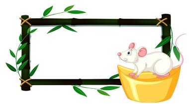 Bambu çerçeveli altın üstüne beyaz sıçan