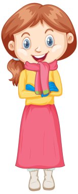 Beyaz arka planda kışlık elbiseli kız.