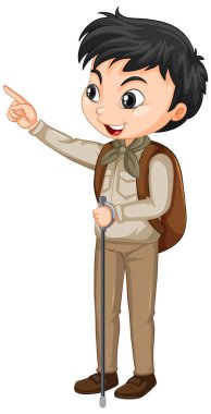 İzole edilmiş arka planda safari kıyafeti giymiş bir çocuk.