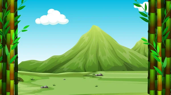 Bakgrundsscen med gröna berg och fält — Stock vektor
