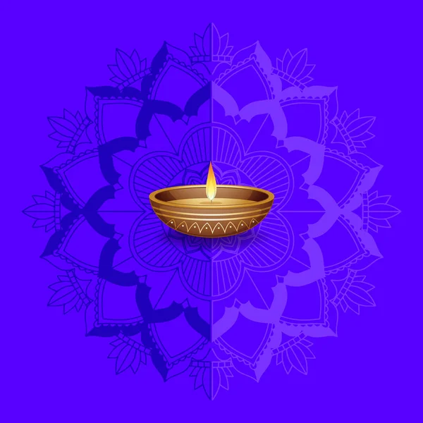 Mandala patroon en kaars op paarse achtergrond — Stockvector