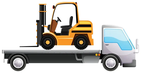 Forklift on flatbed truck on isolated background — Stock Vector