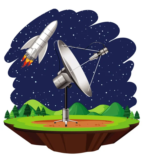 Scene with spaceship flying in the sky — Stock Vector