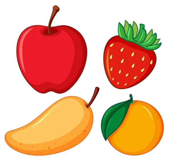 Čtyři různé druhy ovoce na bílém pozadí — Stockový vektor