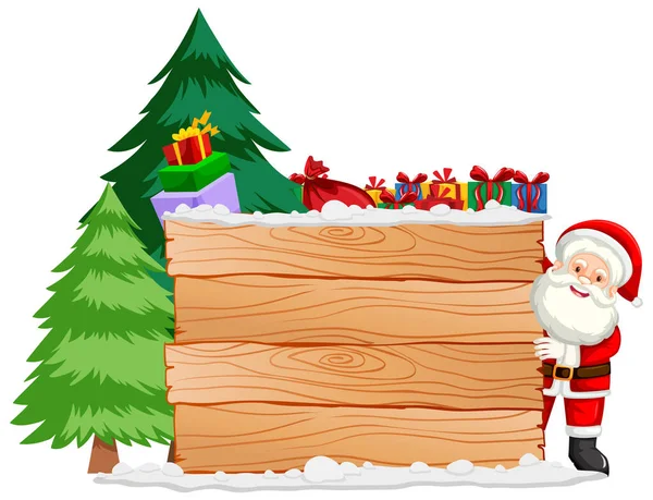 Christmas theme with Santa and wooden board — ストックベクタ