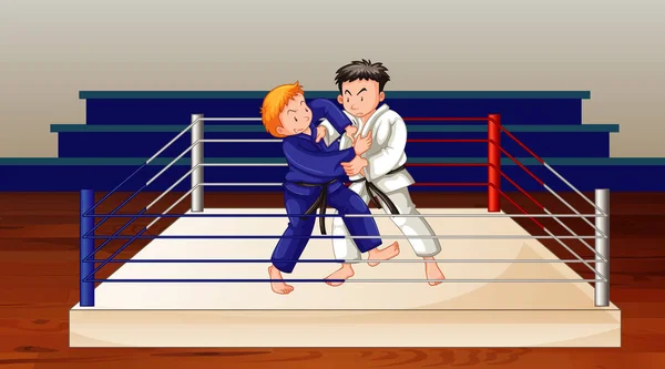 Escena con dos personas haciendo karate — Vector de stock