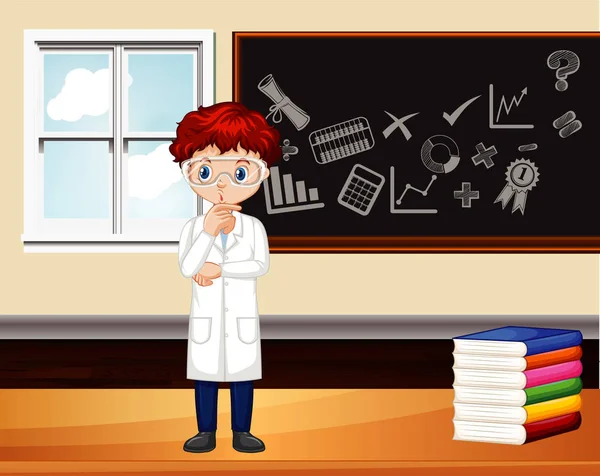 Classroom scene with science teacher standing by the board — ストックベクタ