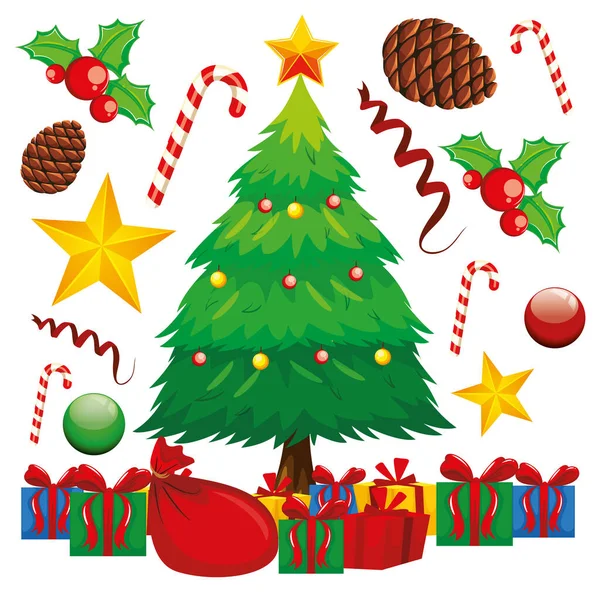 Regalos de Navidad bajo el árbol de Navidad — Vector de stock