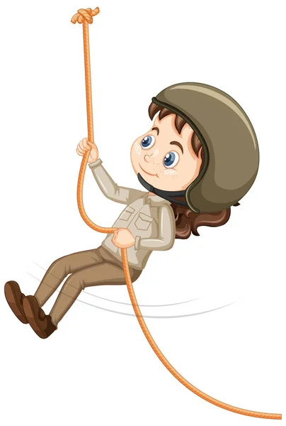 Chica escalada cuerda en aislado fondo — Vector de stock