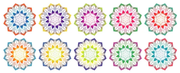 Conjunto de padrões de mandala em muitas cores — Vetor de Stock