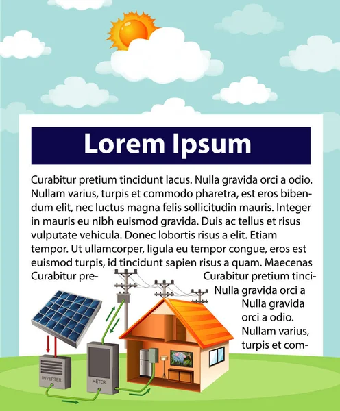 Grafiek die laat zien hoe zonnecel thuis werkt — Stockvector