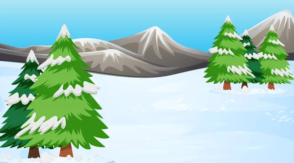 Escena de fondo con pinos en la nieve — Vector de stock