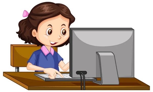 One happy girl working on computer — Stock Vector