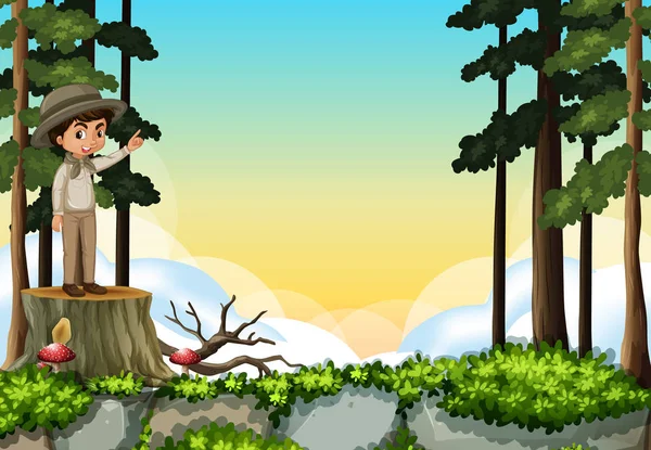 Szene mit Junge, der auf Baumstamm steht — Stockvektor