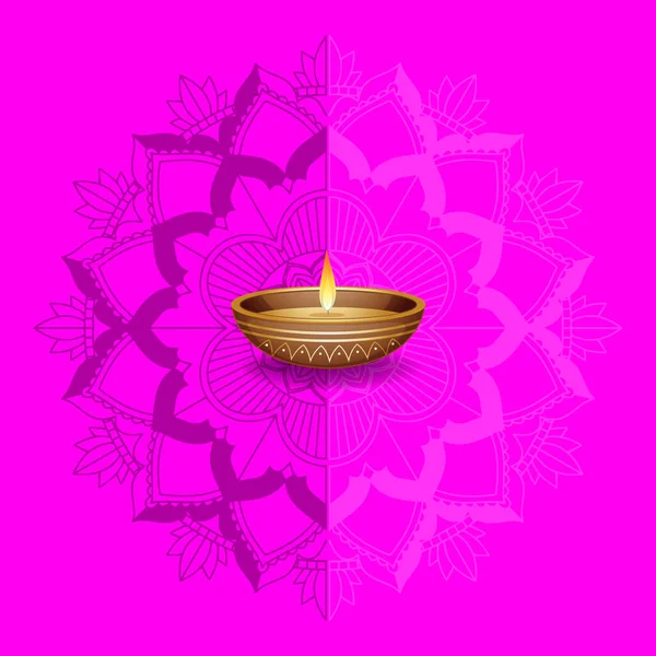 Candle light on pink mandala background — Stock Vector