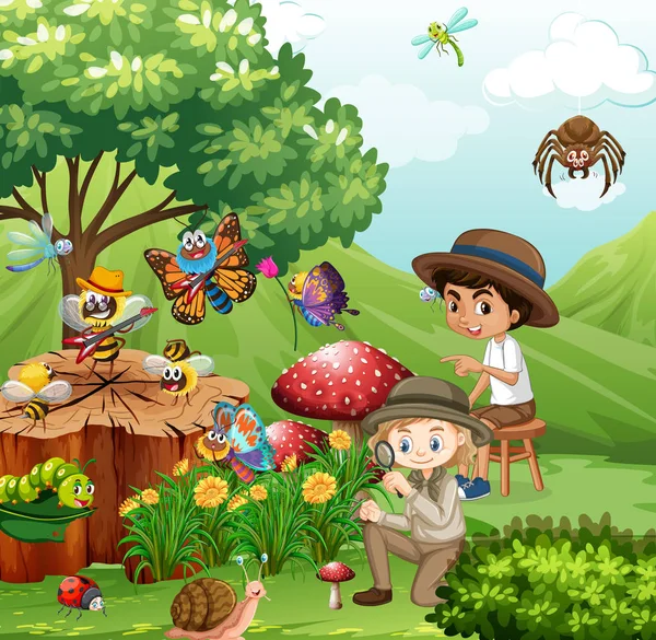 Scène avec de nombreux enfants dans le parc — Image vectorielle