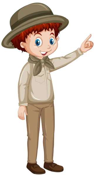 Niño en uniforme de safari sobre fondo blanco — Vector de stock