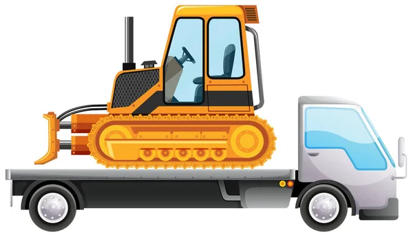 Bulldozer on flatbed truck on isolated background — Stock Vector