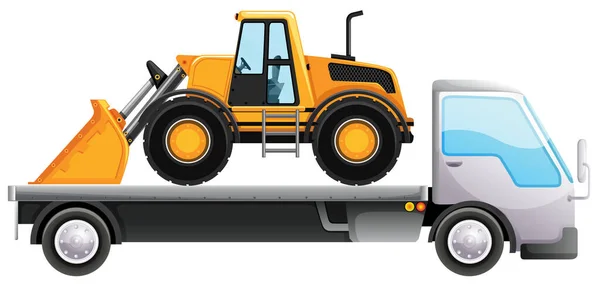 Flatbed truck en bulldozer op geïsoleerde achtergrond — Stockvector