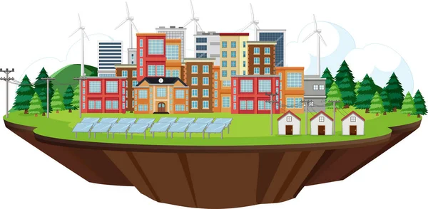 Escena con ciudad y energía limpia en el campo — Vector de stock