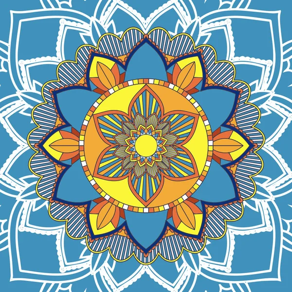 Patrones de mandala sobre fondo azul — Vector de stock