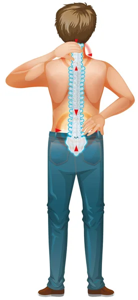 Back of man and his back pain — Stock Vector